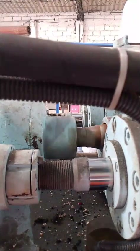 The screw drive shaft, coupling and rear bearing housing — the components that carry peak torque and need warm, mobile grease.